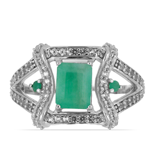 Silberring mit brasilianischem Smaragd und weißem Topas