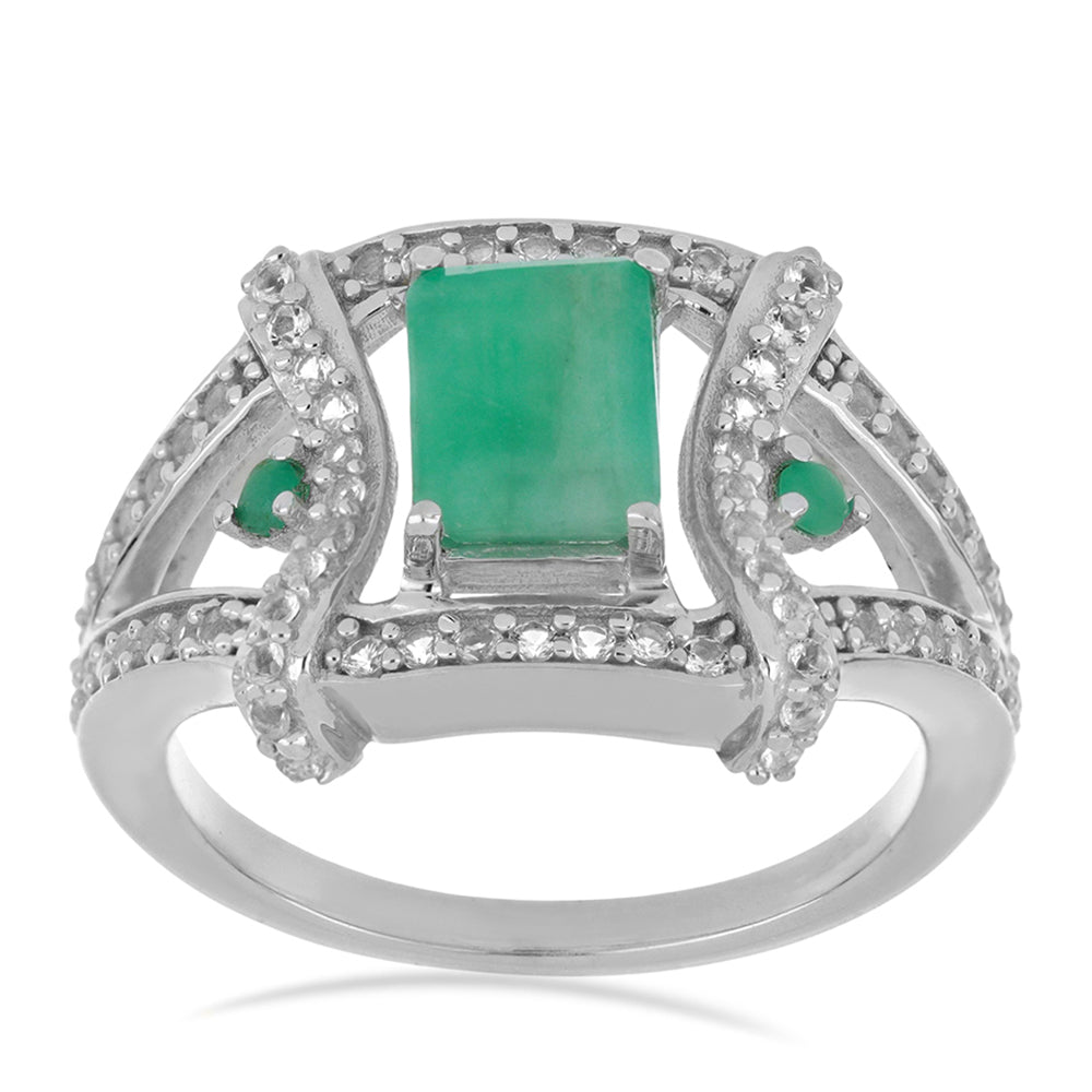 Silberring mit brasilianischem Smaragd und weißem Topas