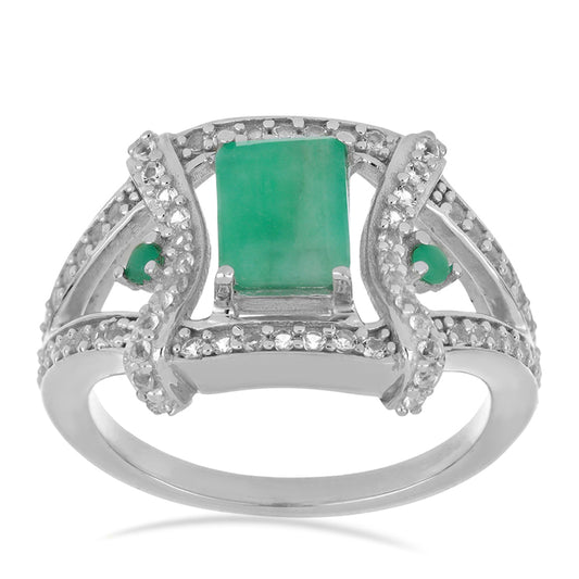 Silberring mit brasilianischem Smaragd und weißem Topas