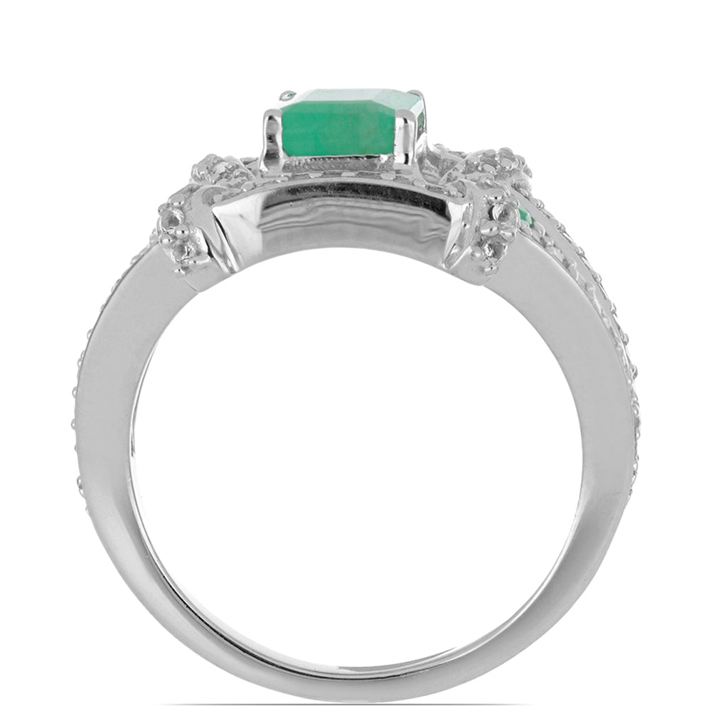 Silberring mit brasilianischem Smaragd und weißem Topas 3 