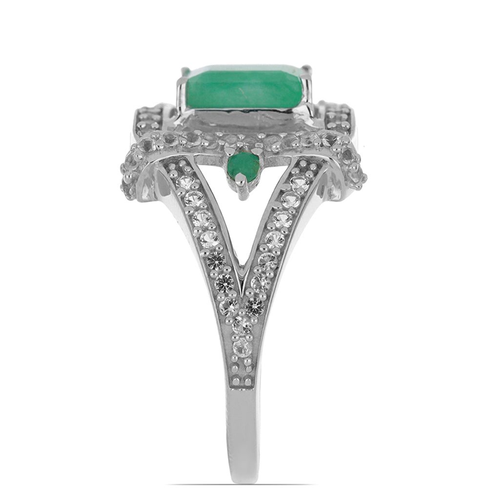 Silberring mit brasilianischem Smaragd und weißem Topas