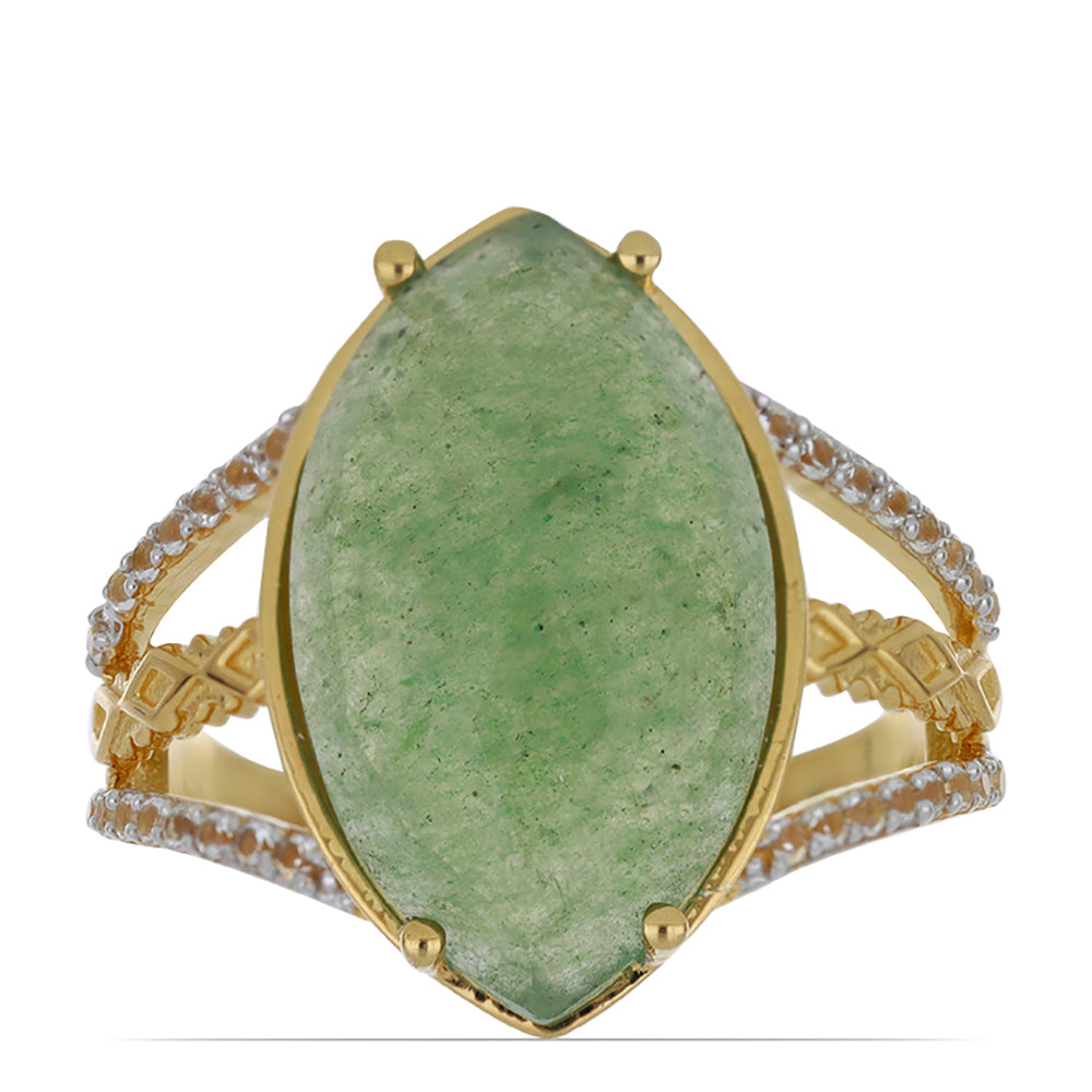 Goldplattierter Silberring mit grünem Aventurin und weißem Topas 1 