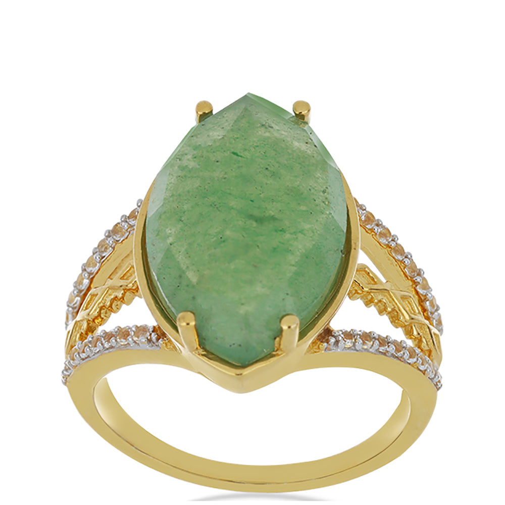 Goldplattierter Silberring mit grünem Aventurin und weißem Topas 2 