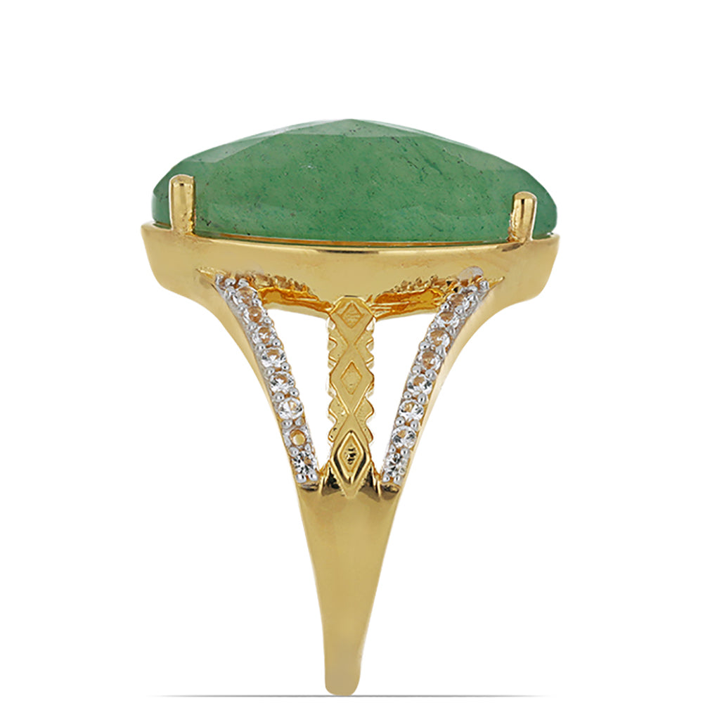 Goldplattierter Silberring mit grünem Aventurin und weißem Topas 4 