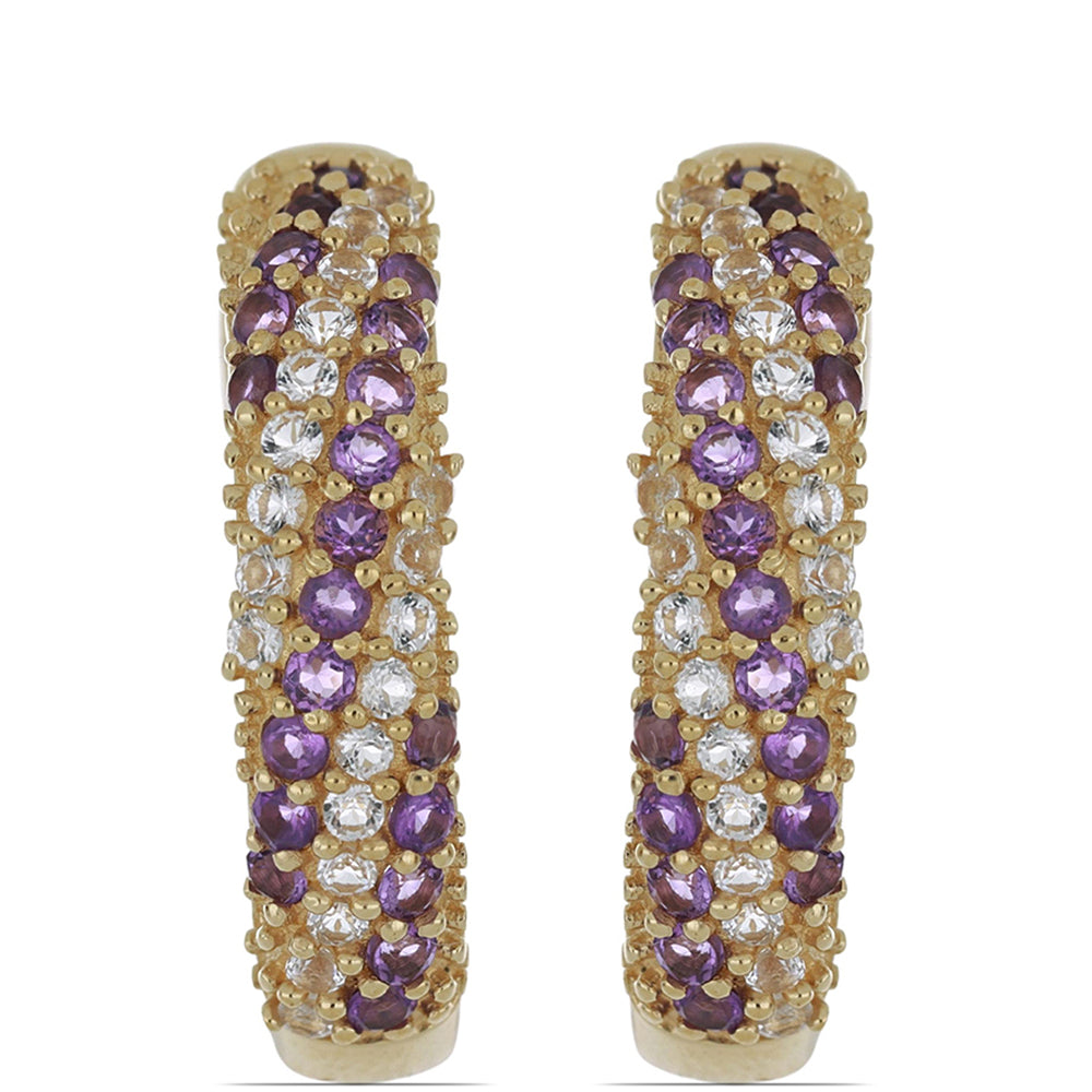 Goldplattierte Silberohrringe mit marokkanischem Amethyst und weißem Topas