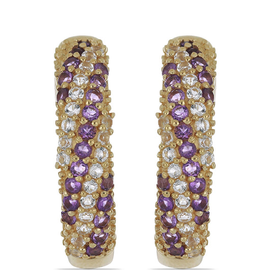Goldplattierte Silberohrringe mit marokkanischem Amethyst und weißem Topas