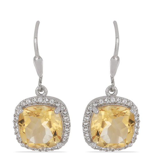 Silberohrringe mit Zitrin aus dem Ural und weißem Topas