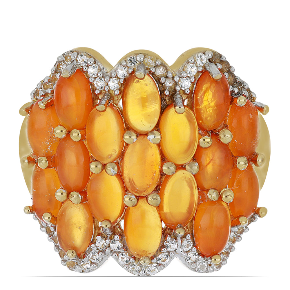 Goldplattierter Silberring mit Karneol und weißem Topas 1 