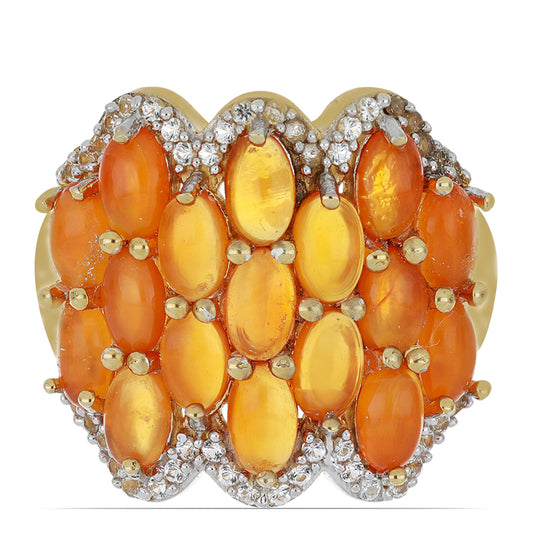 Goldplattierter Silberring mit Karneol und weißem Topas