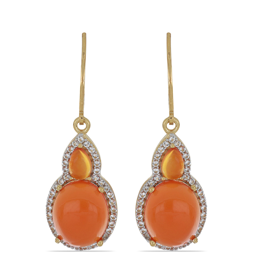 Goldplattierte Silberohrringe mit Karneol und weißem Topas