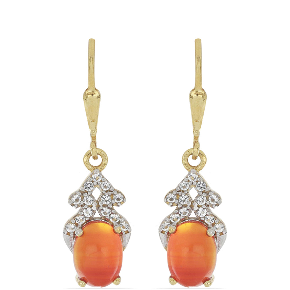 Goldplattierte Silberohrringe mit Karneol und weißem Topas