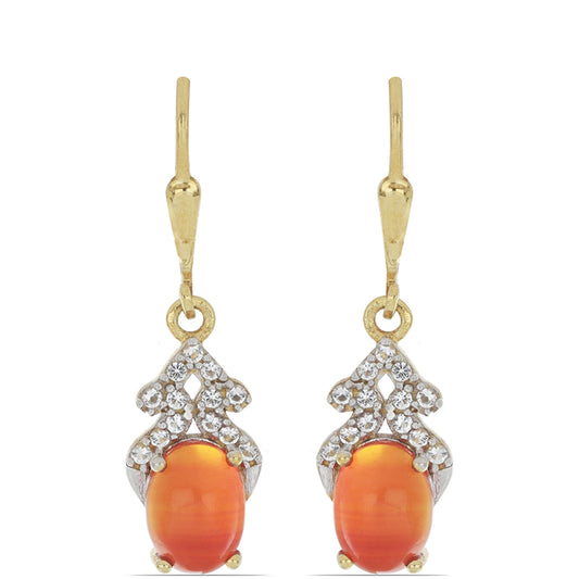 Goldplattierte Silberohrringe mit Karneol und weißem Topas