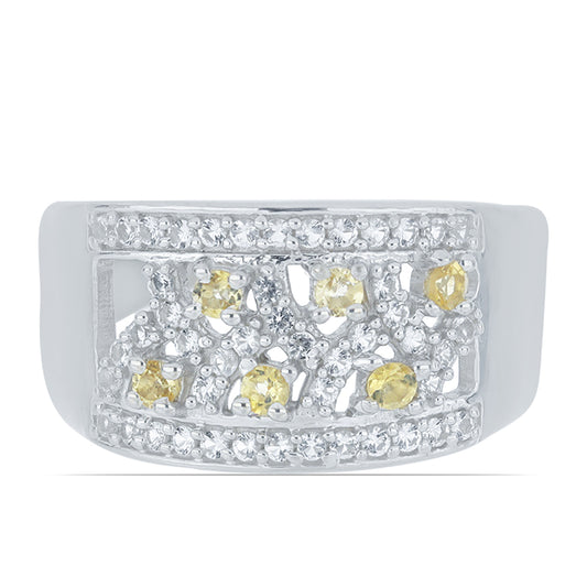 Silberring mit Zitrin aus dem Ural und weißem Topas