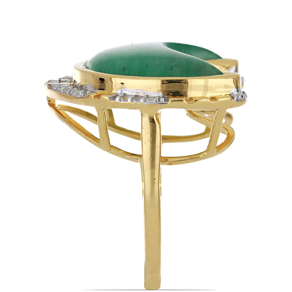 Goldplattierter Silberring mit grünem Aventurin und weißem Topas 3 