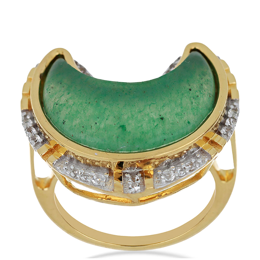 Goldplattierter Silberring mit grünem Aventurin und weißem Topas