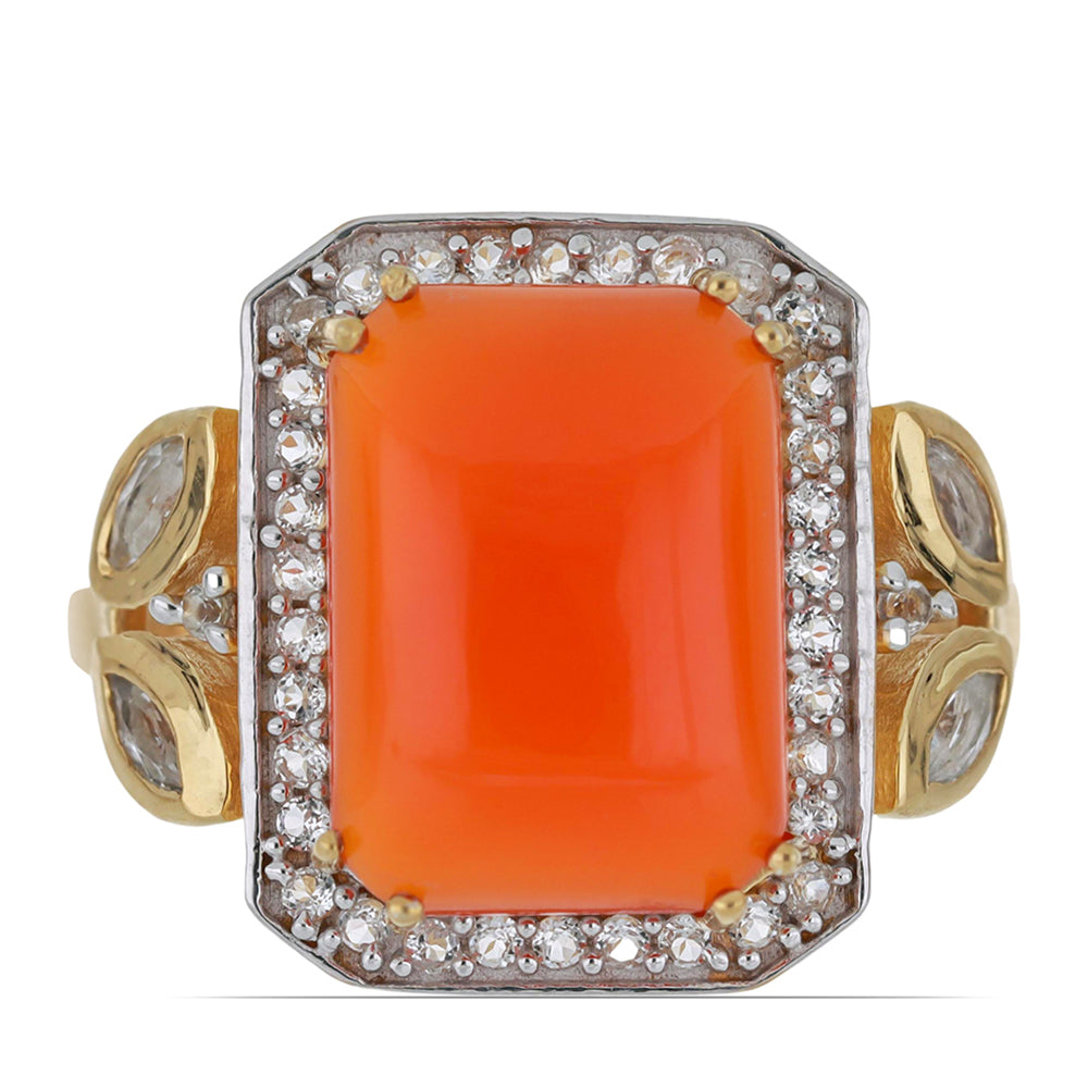 Goldplattierter Silberring mit Karneol und weißem Topas 1 