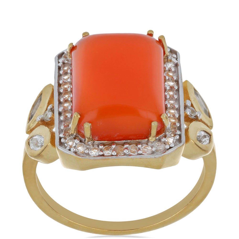 Goldplattierter Silberring mit Karneol und weißem Topas