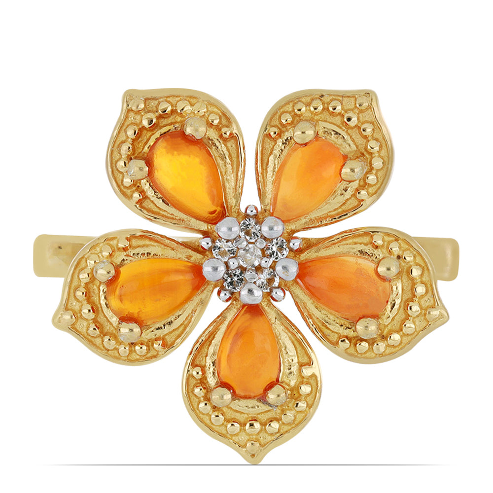 Goldplattierter Silberring mit Karneol und weißem Topas 1 