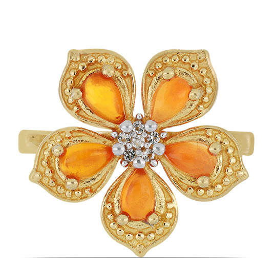 Goldplattierter Silberring mit Karneol und weißem Topas