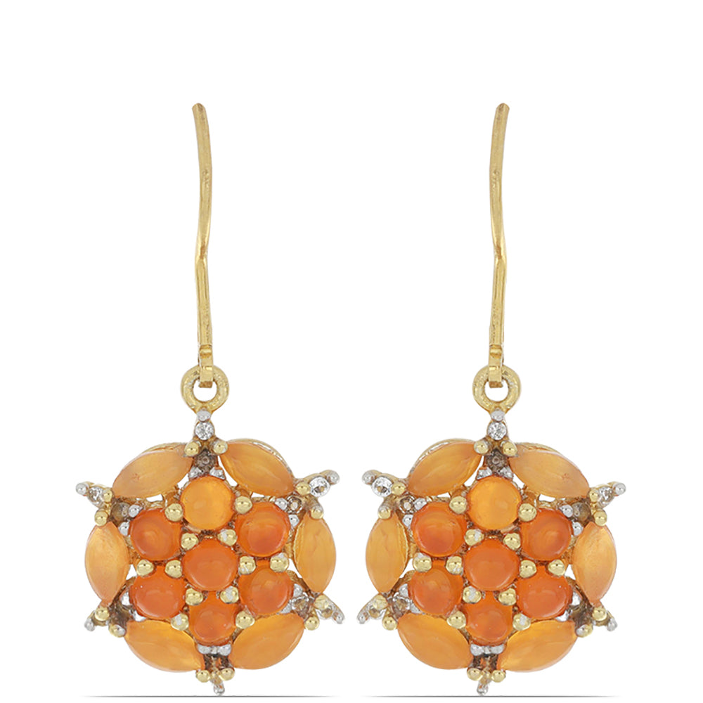 Goldplattierte Silberohrringe mit Karneol und weißem Topas