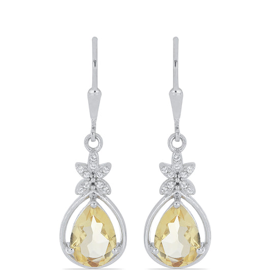 Silberohrringe mit Zitrin aus dem Ural und weißem Topas