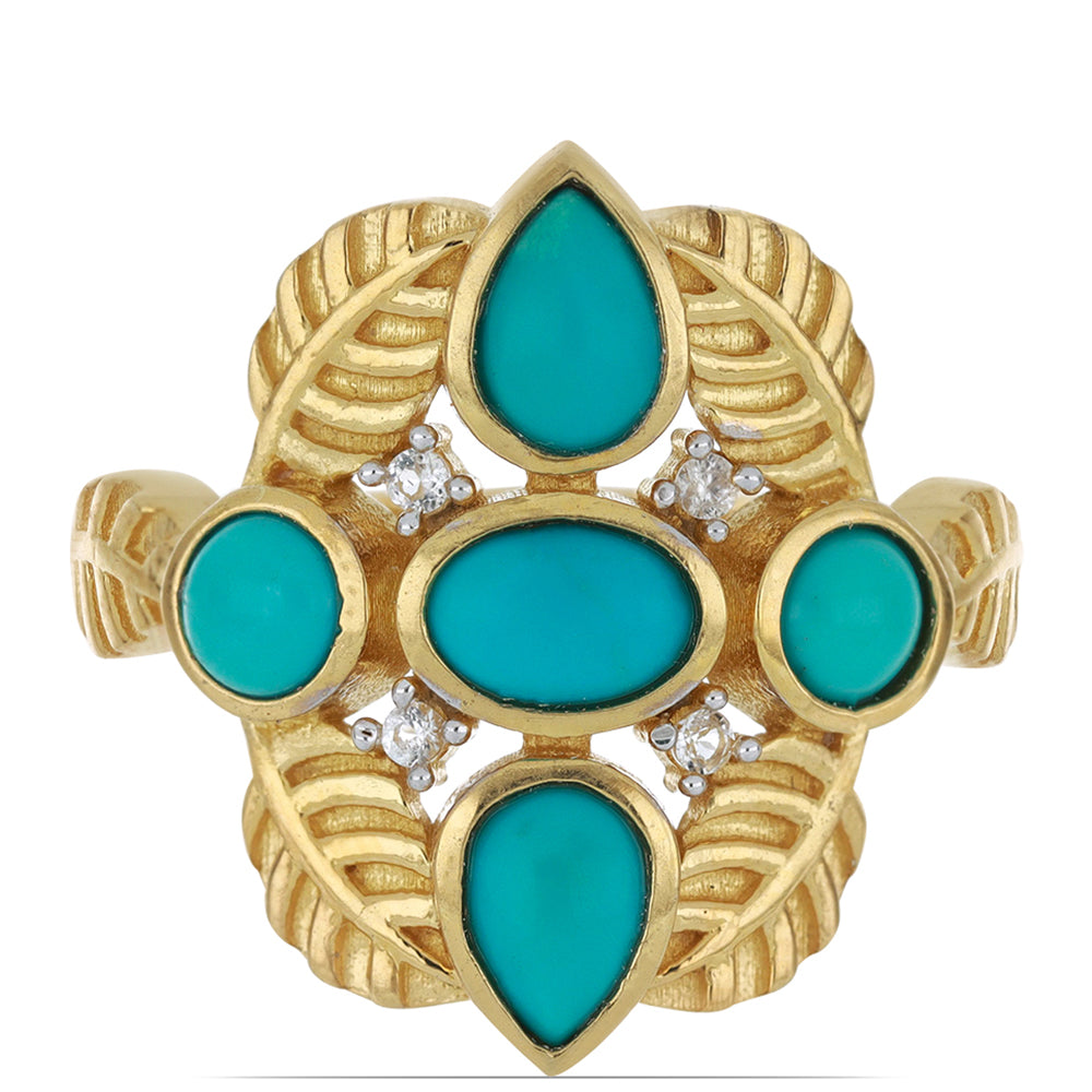 Goldplattierter Silberring mit Dornröschen Türkis und weißem Topas 1 