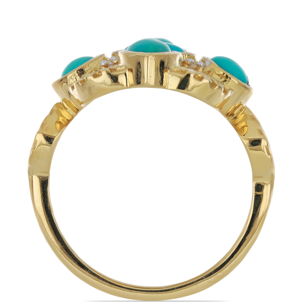Goldplattierter Silberring mit Dornröschen Türkis und weißem Topas 3 