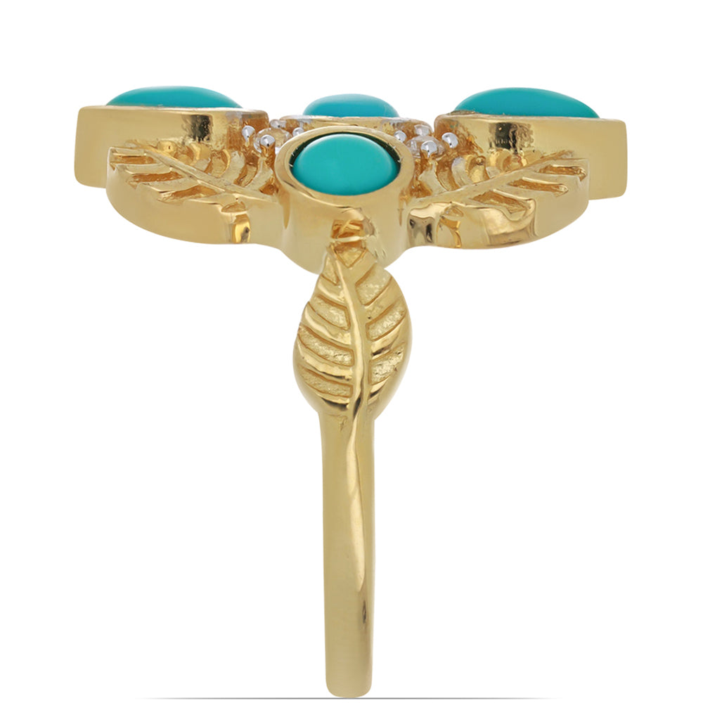 Goldplattierter Silberring mit Dornröschen Türkis und weißem Topas 4 