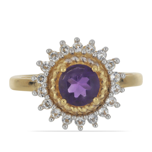 Goldplattierter Silberring mit marokkanischem Amethyst und weißem Topas