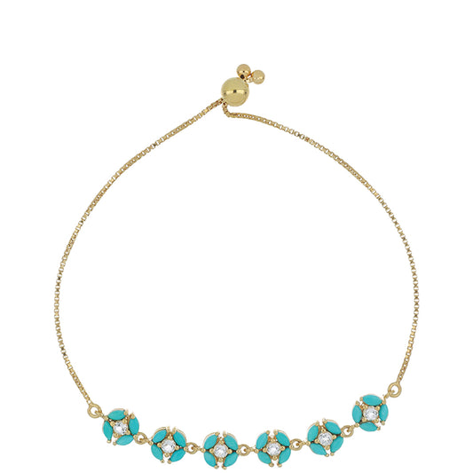Goldplattiertes Silberarmband mit Dornröschen Türkis und weißem Topas