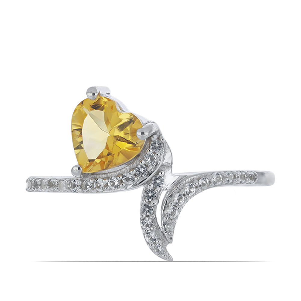 Silberring mit Zitrin aus dem Ural und weißem Topas