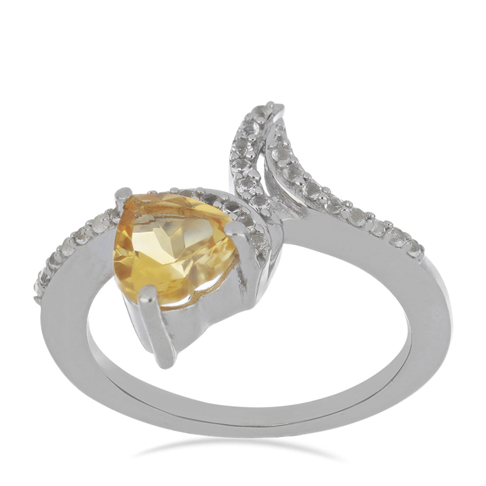 Silberring mit Zitrin aus dem Ural und weißem Topas