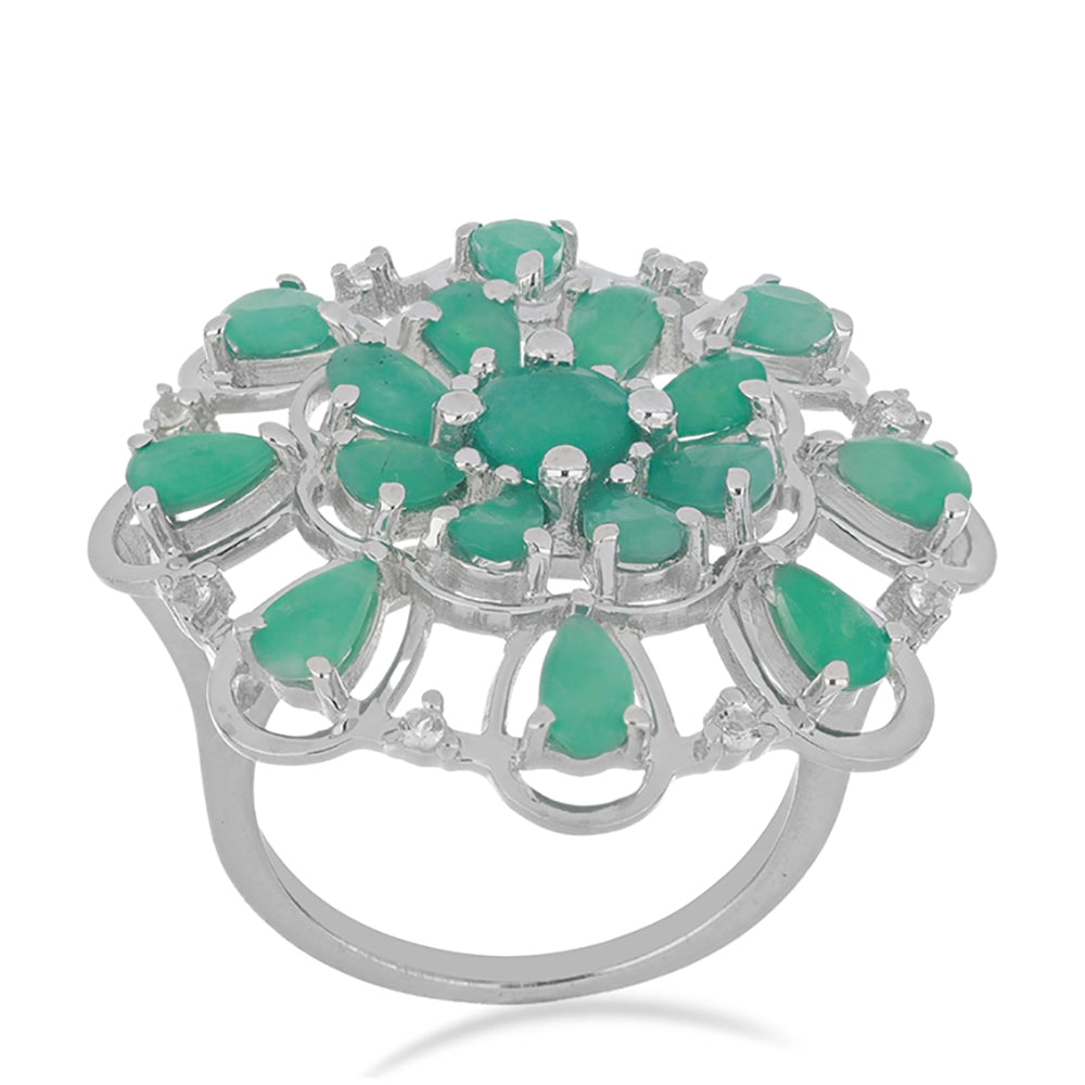 Silberring mit brasilianischem Smaragd und weißem Topas 3 