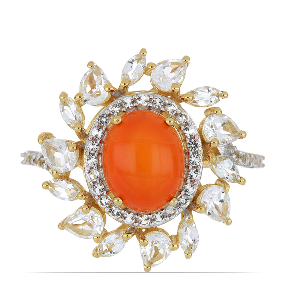 Goldplattierter Silberring mit Karneol und weißem Topas 1 