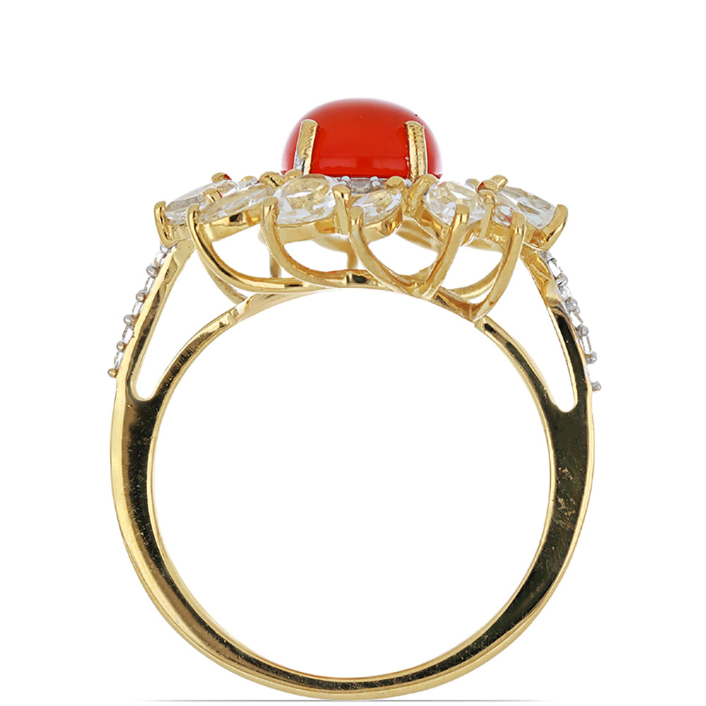 Goldplattierter Silberring mit Karneol und weißem Topas