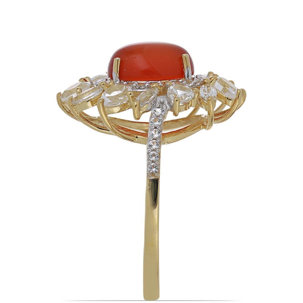 Goldplattierter Silberring mit Karneol und weißem Topas