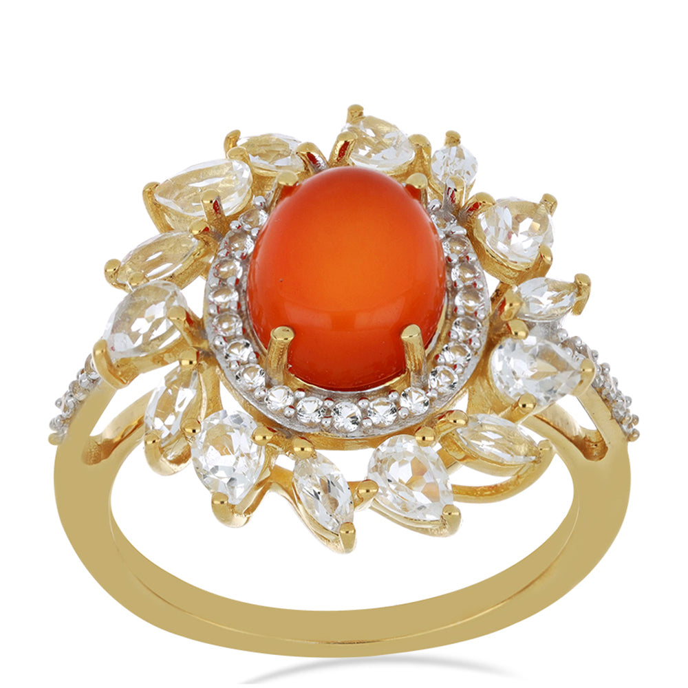 Goldplattierter Silberring mit Karneol und weißem Topas 4 