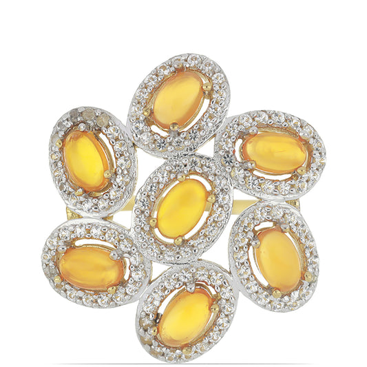 Goldplattierter Silberring mit Karneol und weißem Topas