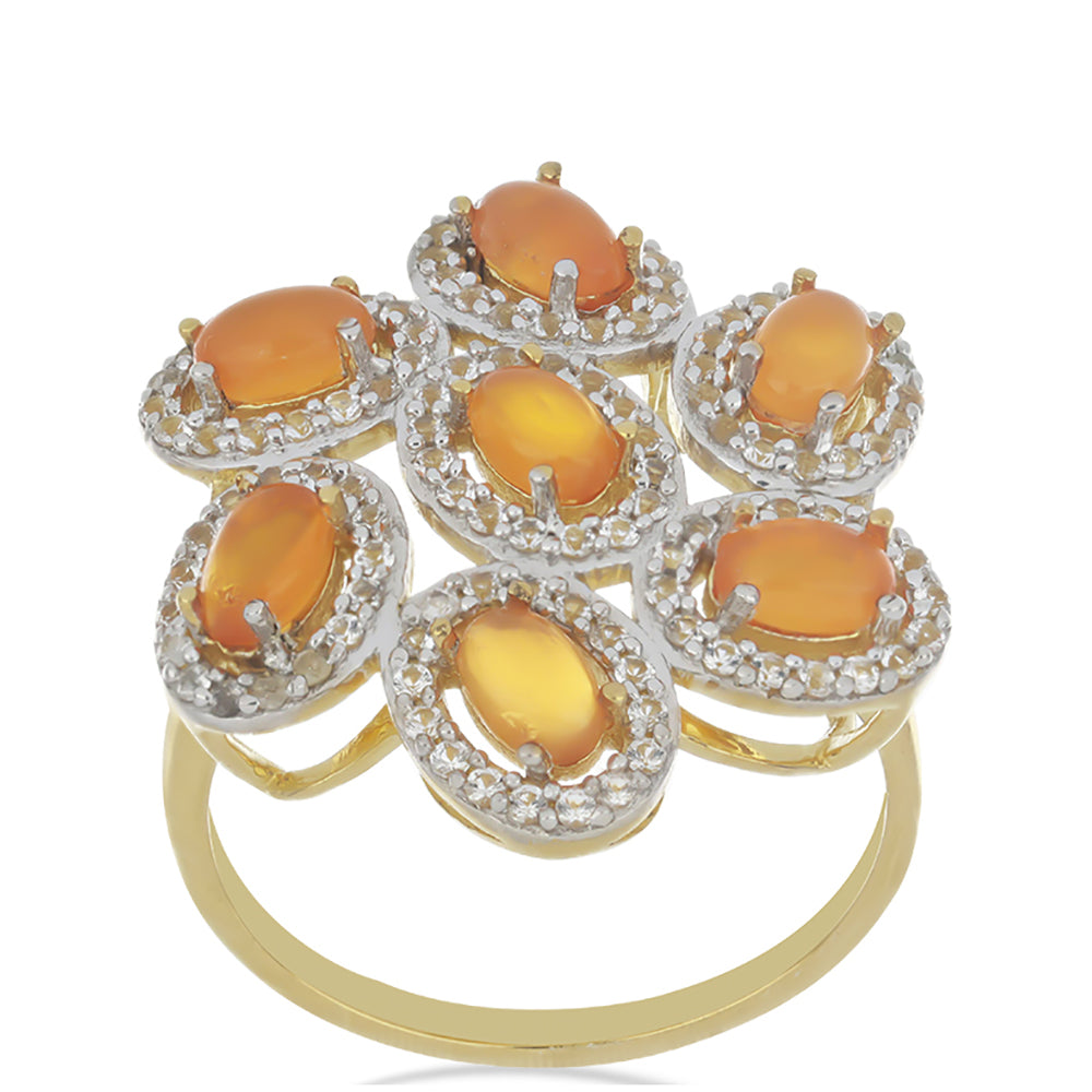 Goldplattierter Silberring mit Karneol und weißem Topas 2 