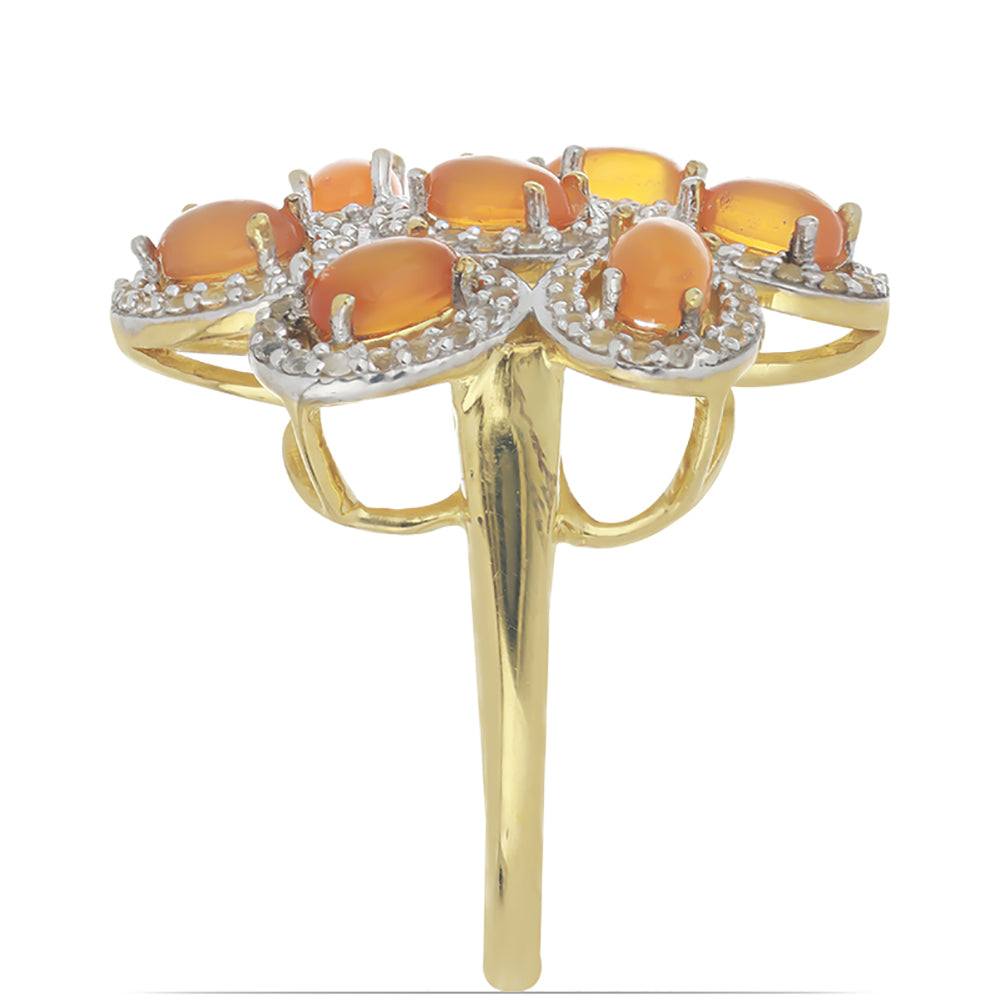 Goldplattierter Silberring mit Karneol und weißem Topas