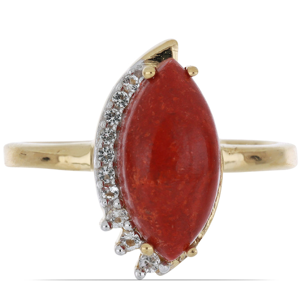 Goldplattierter Silberring mit roter Schwammkoralle und weißem Topas 1 