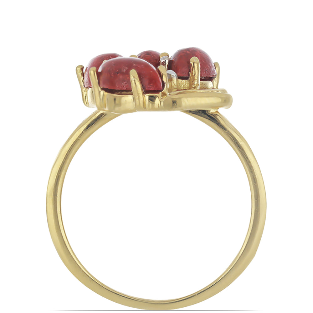 Goldplattierter Silberring mit roter Schwammkoralle und weißem Topas 2 