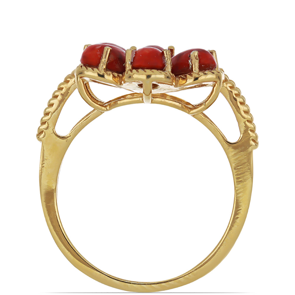 Goldplattierter Silberring mit roter Schwammkoralle und weißem Topas