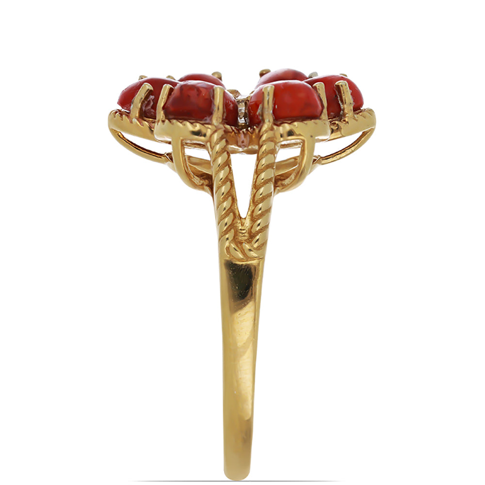 Goldplattierter Silberring mit roter Schwammkoralle und weißem Topas 4 