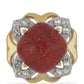 Goldplattierter Silberring mit roter Schwammkoralle und weißem Topas