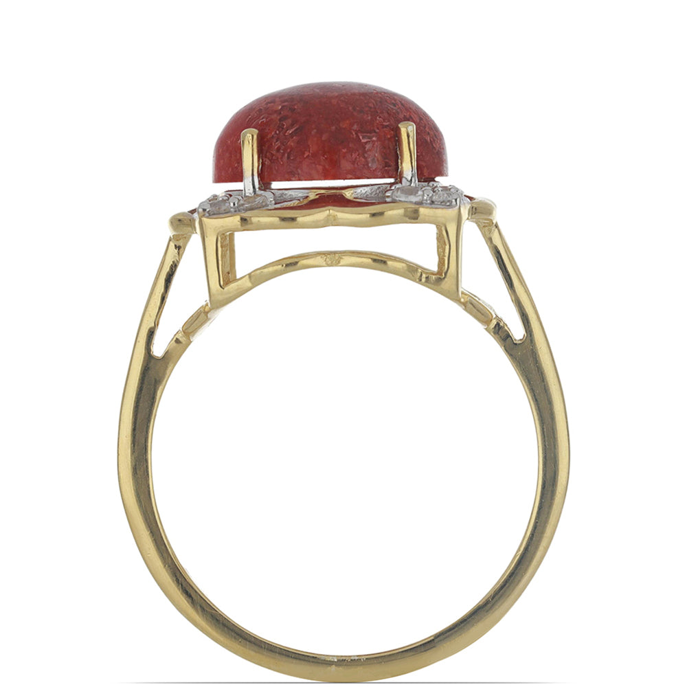 Goldplattierter Silberring mit roter Schwammkoralle und weißem Topas 3 