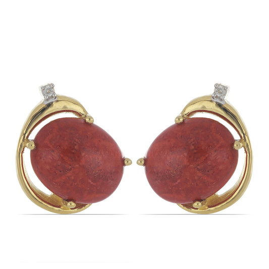 Goldplattierte Silberohrringe mit roter Schwammkoralle und weißem Topas