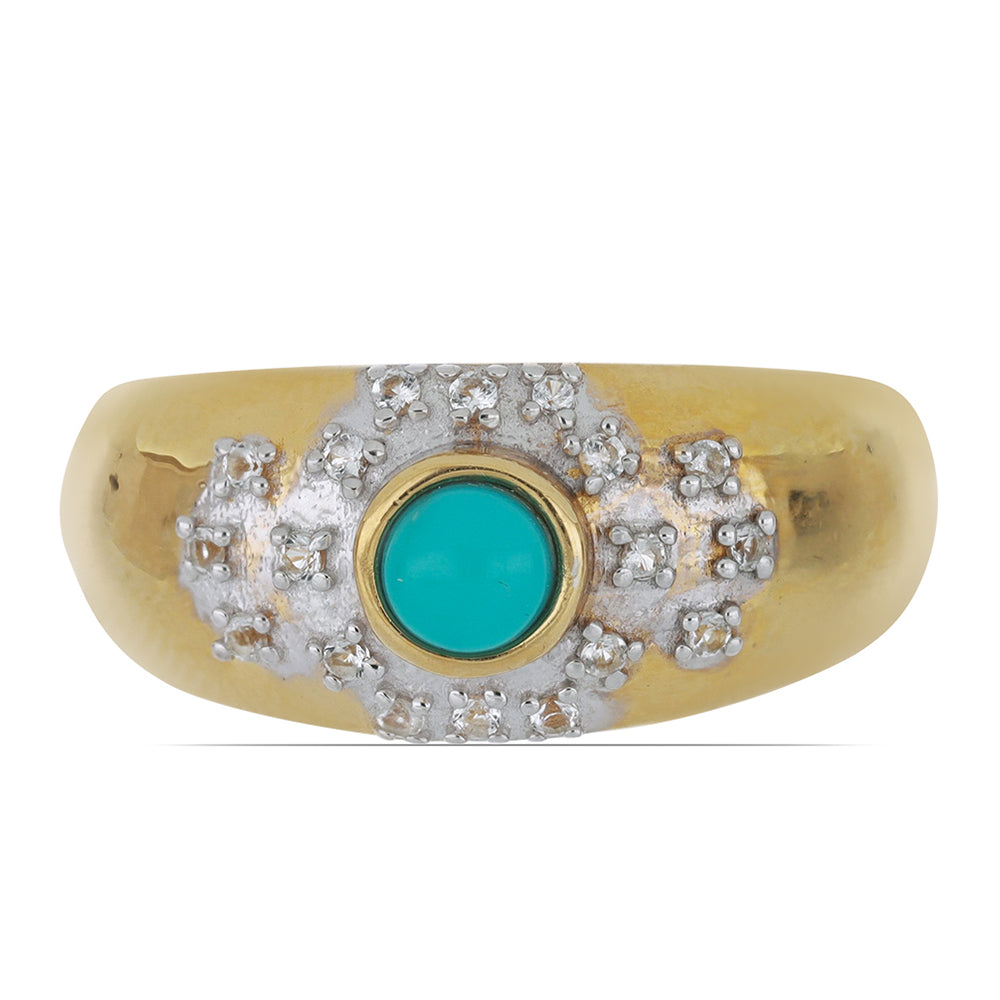 Goldplattierter Silberring mit Dornröschen Türkis und weißem Topas 1 