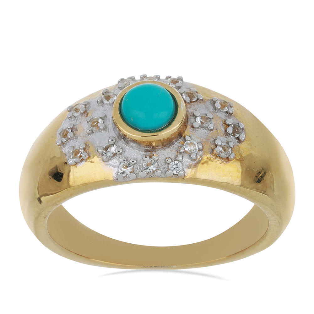 Goldplattierter Silberring mit Dornröschen Türkis und weißem Topas 4 