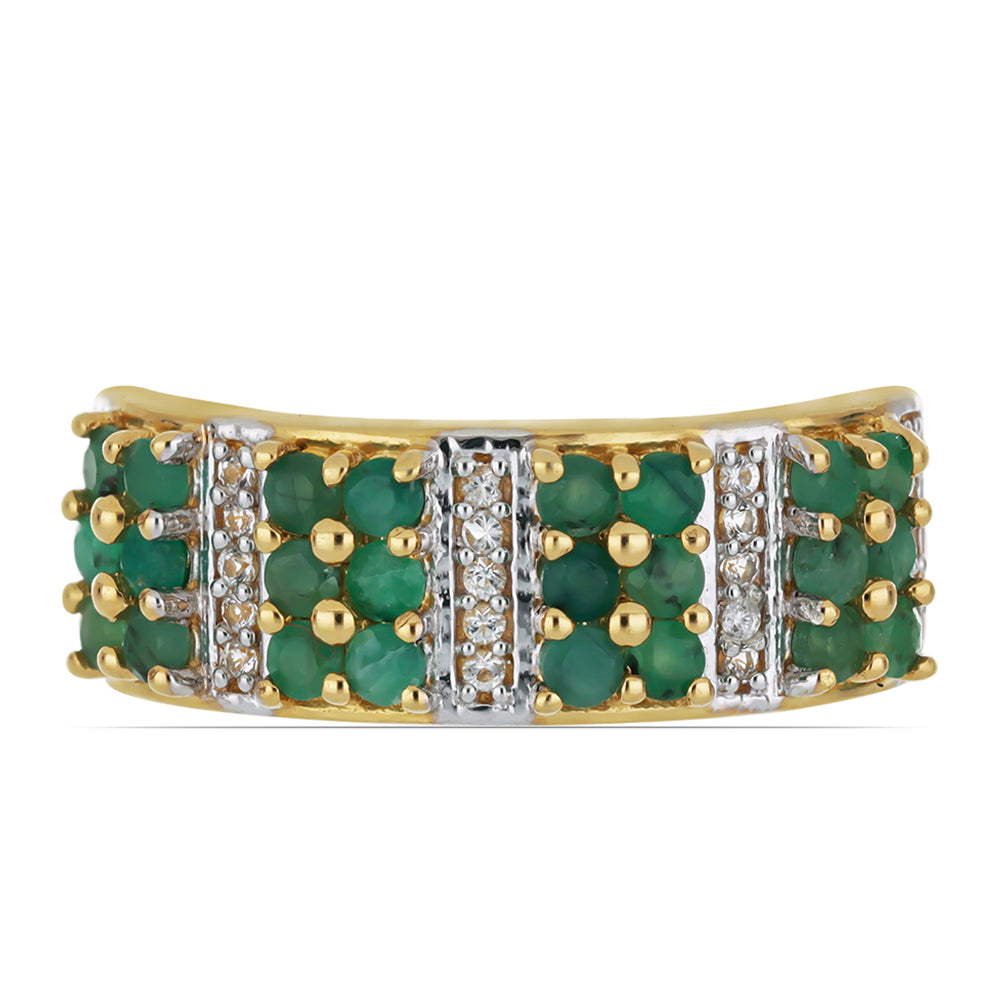 Goldplattierter Silberring mit brasilianischem Smaragd und weißem Topas